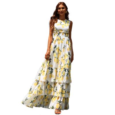 China Anti-Static Sexy Print Skirt Floor Length Sleeveless Summer Spring Long Dress Tops Women Casual Outfits for sale