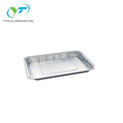 China Food 13 Inch Large Rectangular Aluminum Foil Container Grill Trays for sale