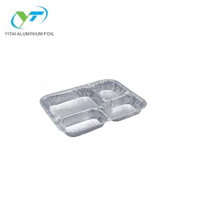 China Eco - Friendly Disposable 4 Compartment Aluminum Foil Container Meal Tray Porcelain Maker With Cardboard Lid for sale