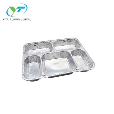 China Eco - Friendly Small Size 5 Compartment Aluminum Foil Food Catering Storage Container With Lid for sale