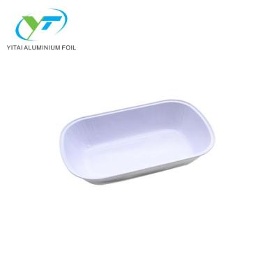 China Airline Casserole Eco - Friendly Aluminum Foil Oval White Coated Inside Silver Coated Outside With Lid Customized Available for sale