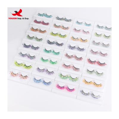 China Low MOQ FENGFLY Eyelashes High Quality Colorful Custom Dramatic Colored Eyelash Strips Glow In The Dark 100% Handmade Bulk Fluffy Whispy Mink Strip Eyelashes for sale