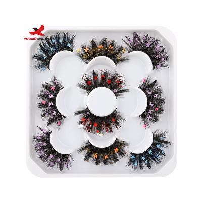 China Colorful Decorative Dramatic Fluffy Tapered Fake Mink Lashes 3D False Eyelashes FENGFLY Nice Appearance Long Eyelashes for sale