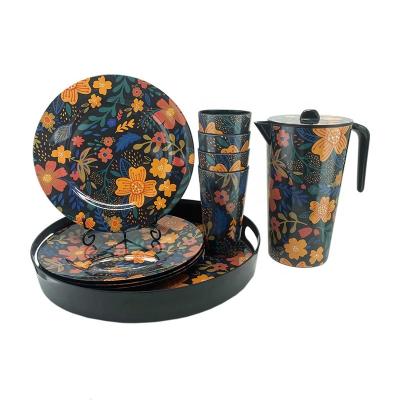 China Sustainable Flower Melamine Dinnerware Dish Set Printing Melamine Dinnerware Sets Tray Cup for sale