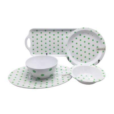 China Viable tray bowl dish melamine dinnerware set physical store online melamine dinnerware set green wave dot melamine dinnerware set for sale