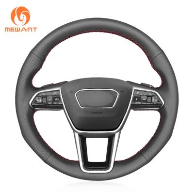 China Sports Genuine Black Leather Custom Classic Hand Stitching Steering Wheel Cover For Audi A6 Allroad Avant C8 A7 Sportback K8 2018 2019 for sale