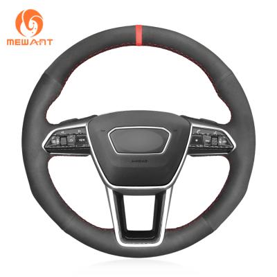 China Black Leatherette Custom Hand Stitching Black Suede Steering Wheel Cover For Audi A6 Avant C8 Allroad A7 Sportback K8 2018 2019 for sale