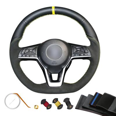 China Hand Stitching Yellow Car Accessories For Nissan Altima 2019 Hand Stitched Genuine Leather Steering Wheel Cover for sale