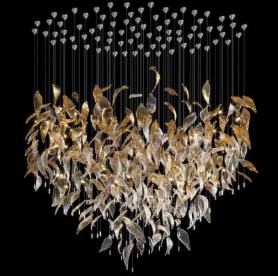 China Leaf Chandelier Decoration Design Design Duplex Stair Lamp Luxury Modern Amber Glazed Modern Light Luxury Pendant Villa C for sale