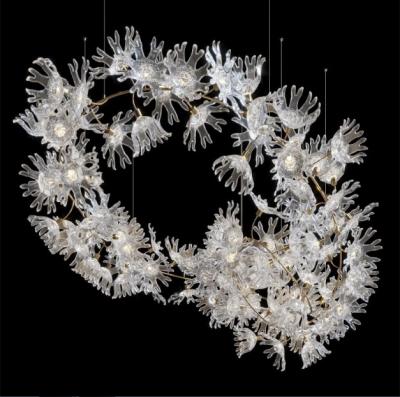 China Traditional Transparent Acrylic Frosted Modern Light Luxury Pendant Villa C Floral Chandelier Decoration Design Duplex Stair Lamp Villa C for sale