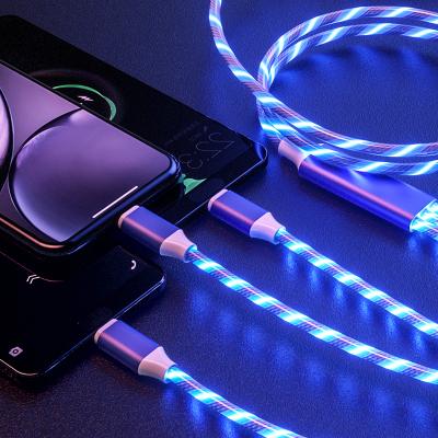 China Etc.electronic Mobile Phone Flowing Light New Trending LED 3 In 1 Charging Micro Type C 3a Cable Fast Charger Led Usb Charging Cable for sale