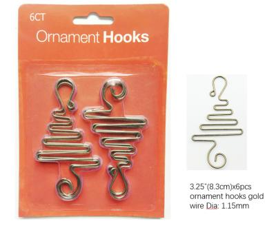 China 3.25in Metal Christmas Decoration Ornament Hooks 6ct, Ball Hangers Metal Gold Ornament Hooks for sale