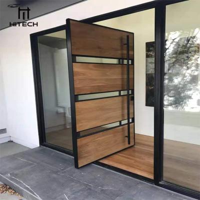 China Waterproof Tech Villa Main Entry Door Solid Wood Design With Side Lights Modern Pivot Door for sale