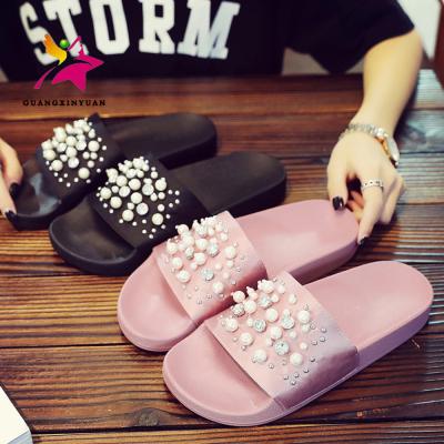 China 2018 New Products China PVC Lady Anti-slippery Flat Beaded Woman Slipper Beads Drilling Shoes for sale