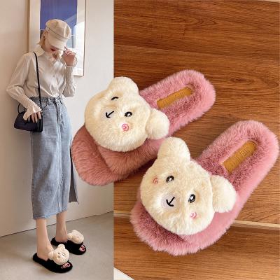 China Wholesale Fashion Trend 2022 New Ladies Shape Bear Indoor Warm Fluffy Slippers For Women Faux Fur Slippers Winter for sale