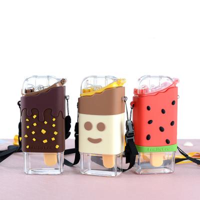 China Sustainable Water Bottle Cartoon Silicone Kids Plastic Drink Bottles With Straw for sale