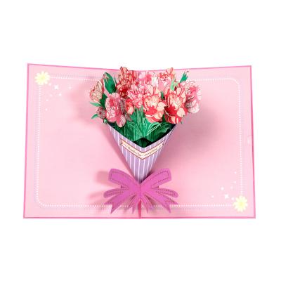 China Europe Laser Cut Paper Craft 3d Flower Bouquet Pop Up Mothers Day Card for sale