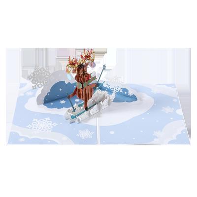 China Europe gift paper craft elk on ski jump card for Christmas for sale