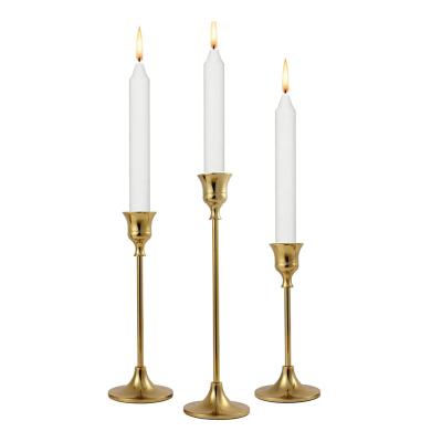 China European Gold 3 Tall Rustic Metal Candle Stick Iron Candle Holder Metal Arts Set for sale