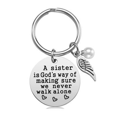 China Birthday Sisters are God's way of making sure we never walk alone Sisters Stainless steel keychain jewelry Birthday gifts for sale