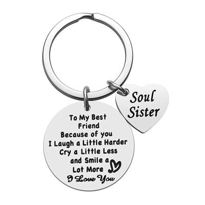 China Promotion Gift Keychain Fun gift Best Friend Key chain Soul Sister Key Chain Stainless steel custom metal key chain Sister key ring for sale