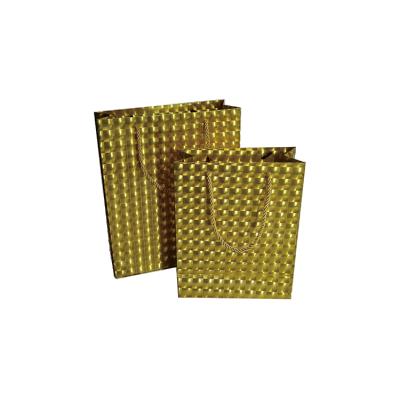 China Recycled Materials 3D Lens Paper Gift Bag Pattern Gold Color Hologram Multicolor Holographic Square Paper Bag for sale