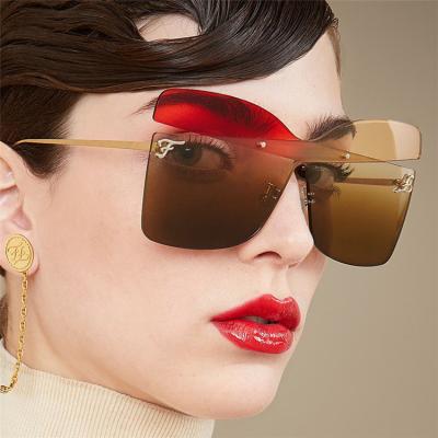 China Namebrand Rimless Butterfly Shades Red Luxury Women Frameless 2021 Oversized Rimless Sunglasses Glass Designer Ladies F Sun Fashion for sale