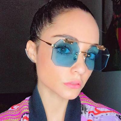 China Fashion Sunglasses Summer Luxury Shades Women Octagon Metal Frame Designer Rimless Inspired Sun Glasses Women 2021 Mirror Lens Sunglasses for sale