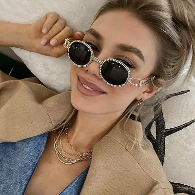 China Fashion Sunglasses Shape Channel Steampunk Sun Glass Ladies Metal Round Bling Shades Rhinestone Diamonds Luxury Small Sun Glasses 2021 Women for sale