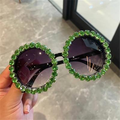 China 2021 Vintage Trendy Oversized Round Sunglasses Women Sun Glass Diamonds Female Round Shades Rhinestone Bling for sale