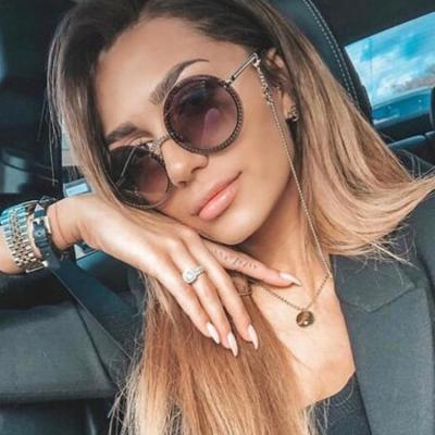 China Big Round Round Metal Chain Sunglasses Ladies Shape Black Vintage Luxury Designer Shades Womens Rimless Sun Glasses for sale