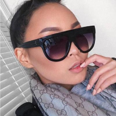 China Fashion Sunglasses Classic Black Shades Retro Flat Surface Shape Sun Glass Women Famous Brand Designer Star Sunglasses For Ladies for sale