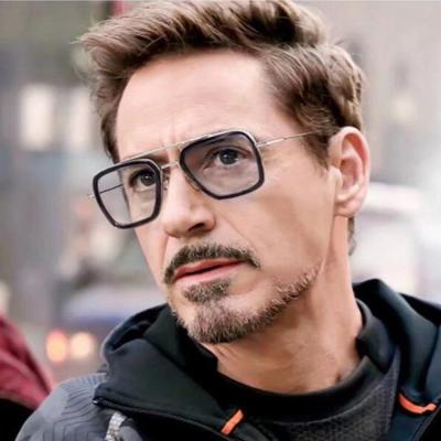 China Trendy Designer Square Metal Fashion Tony Stark Sunglasses For Male Vintage Steampunk Glass Men Retro Iron Man Sun Square for sale