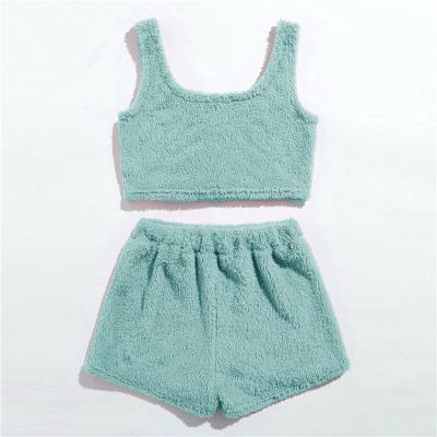 China Fashion Crop QUICK DRY Tank Tops And Shorts Sets Homewear Clothing Women 2 Piece Outfits Fleece Casual Lounge Two Piece Sets For Woman for sale