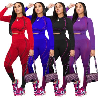 China 2021 Women's Breathable Workout Activewear Teams Tracksuits Gym Sets 2 Pieces Set Women Fashion Autumn Clothing Fitness Yoga Two Piece Set for sale