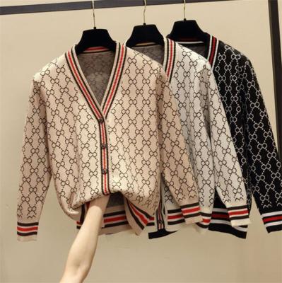 China autumn korean fashion wool knitted casual vintage letter plaid sweater women 2022 long cardigan crochet Anti-wrinkle for sale