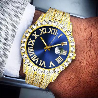 China Day/Date Iced Out Wristwatches Mens Brand Luxurious Gold Diamond Band Women Full Watch Style Others Hip Hop Diamond Quartz Watch for sale