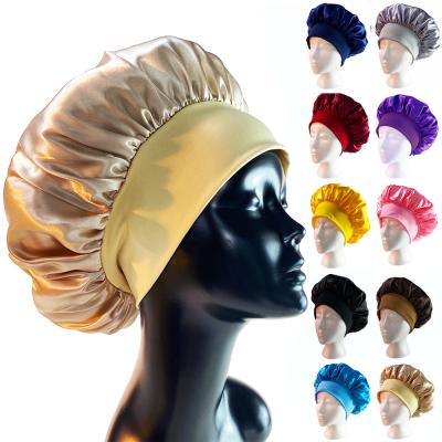 China Factory wholesale environmental friendly solid nightcap hair bonnets with headband satin satin bonnet fashion black silk hair sleep for sale