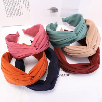 China Fashionable Cross Knot Headband Cloth Solid Color Knot Headband Hair Circle Wide Women Girls Hair Accessories for sale