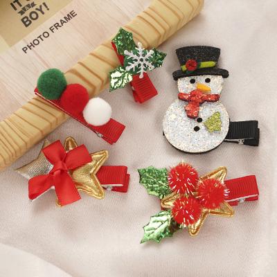 China Cute Environmentally Friendly Metal Hair Clip Five Piece Set Cartoon Platypus Clip Snowman Christmas Tree Hair Clip for sale