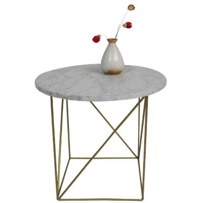 China Large Design Modern Luxury Glossy White Marble Round Small Coffee Tables Elegant Gold Side Metal For Dining Room for sale