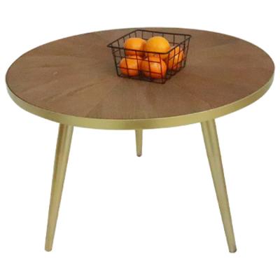 China Modern Stylish Wood Convertible Round Small MDF Coffee Table Gold Metal Leg For Kitchen Or Living Room for sale