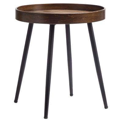 China Convenient Amazon Coffee Table Round Brown Particleboard Top With Black Metal Leg Side Table Living Room Furniture for sale