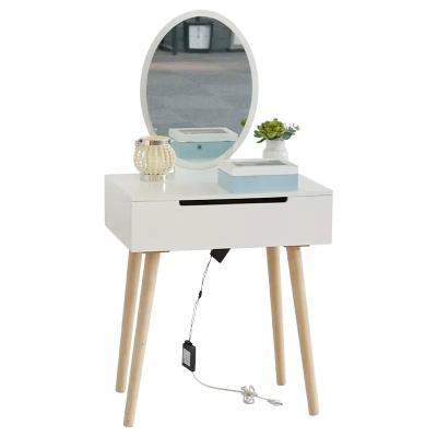 China Other White Makeup Vanity Bedroom Furniture Wooden Vanity Dressing Table With 2 Drawers And Make Up Mirror Contemporary Designs for sale