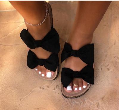 China Fashion Trend Sexy Fashion Flat Toe Flat Woman Cool Daily Wear Mule Bow Black Fancy Open Sandals for sale