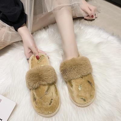 China Fashion Trend Winter Fur Sandals Indoor Bedroom Slides Anti-skid Keep Warm Plush Sandalias For Ladies for sale