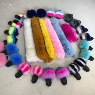 China Factory Direct Sale China Real Fox Fur Slippers Anti-Slippery And Fuzzy Women Slippers Lady Women Shoes Flat Women Sandals for sale