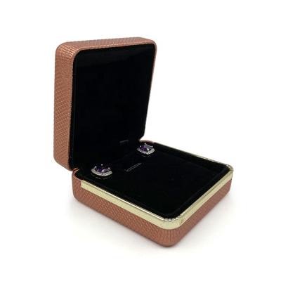 China High End PU Rose Gold Outside Black Velvet Inside Line Earring Jewelry Box Round Angle Gold Packaging for sale