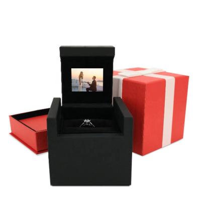 China High-End Video With Visual Packaging Ring Box LCD Display Box Jewelery Art Ring Wedding Inner Light Gift for sale