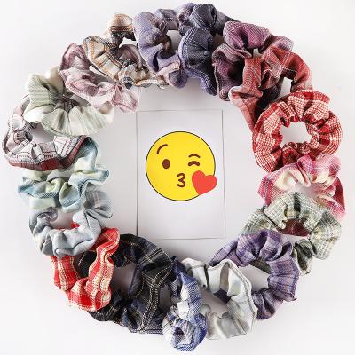 China Fashion Women Fashion Elastic Bands Ponytail Holders Hair Accessory Korean Cheap Plaid Hair Ties Scrunchies for sale